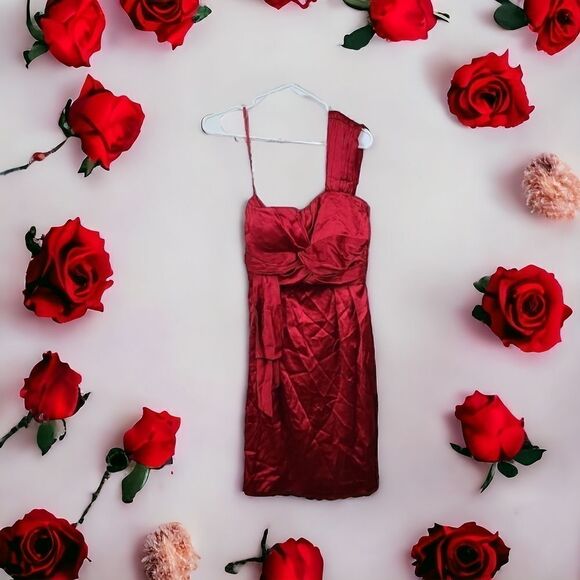 Antonio Melani Red One Shoulder Satin Dress Women's Bridesmaid Formal Party - Picture 2 of 10
